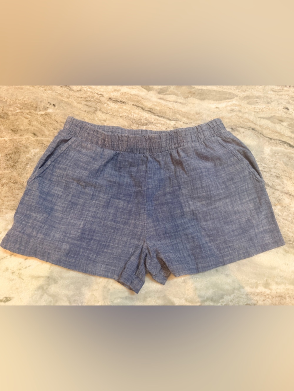 Chambray Elastic Waist Shorts Women M Blue Casual Summer Lightweight